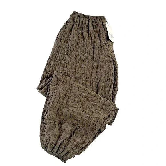 NWT Zara High-Waisted Balloon Style Joggers Olive Green Textured Bohemian Large - Picture 7 of 14